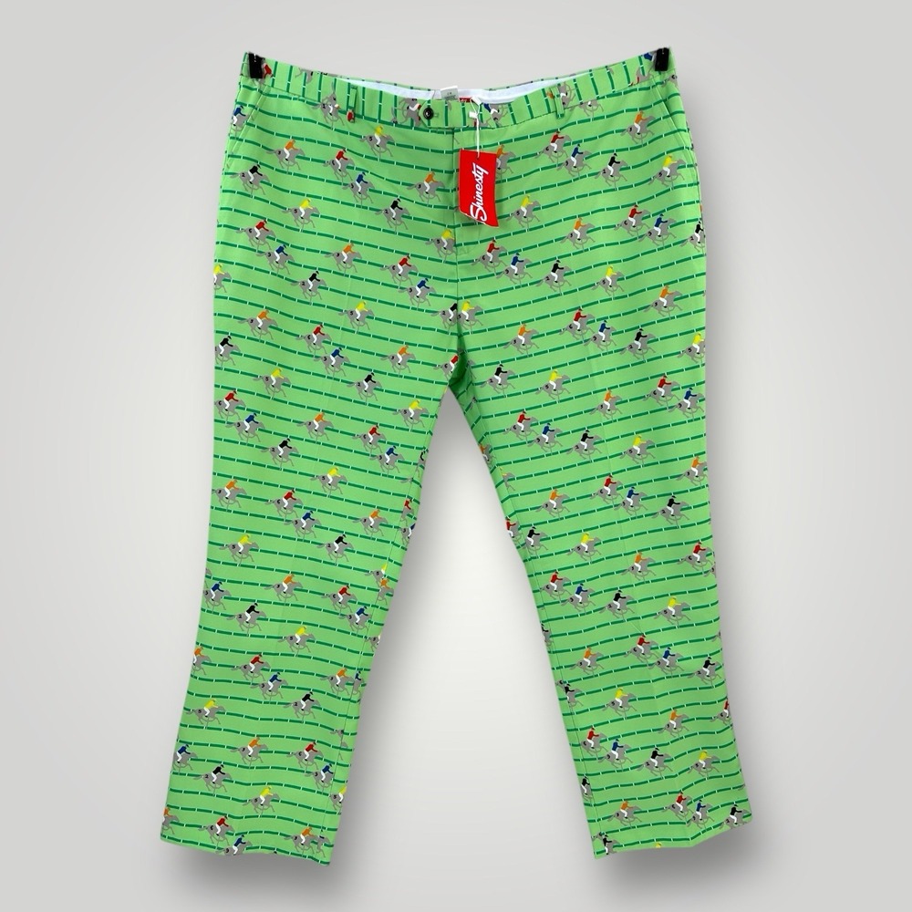 NEW Shinesty‎ Horse Racing Pants Mens Size 50x35 Green Striped Derby Jockey NWT